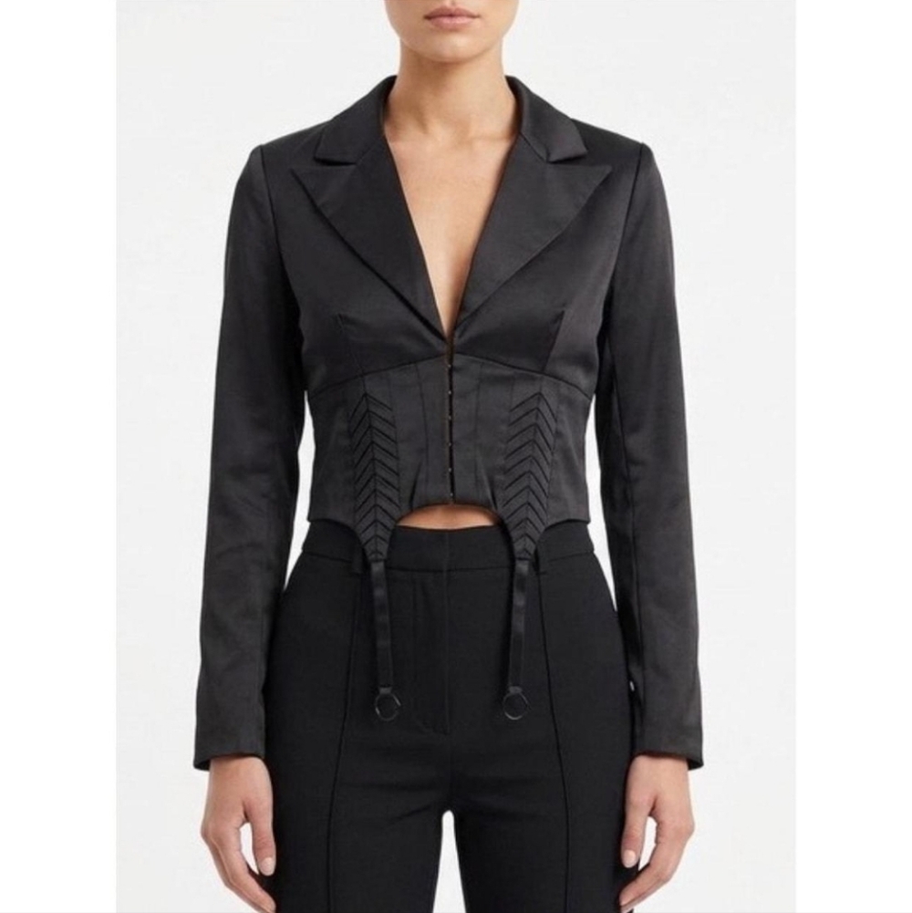 Naked Wardrobe NEW Corset Style Cropped Lightweight Satin Blazer Size Medium